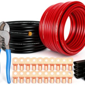 1/0 Gauge Power Ground Wire Black/Red with Cable Cutter Tuijodaix 20ft-0