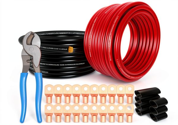 1/0 Gauge Power Ground Wire Black/Red with Cable Cutter Tuijodaix 20ft-0