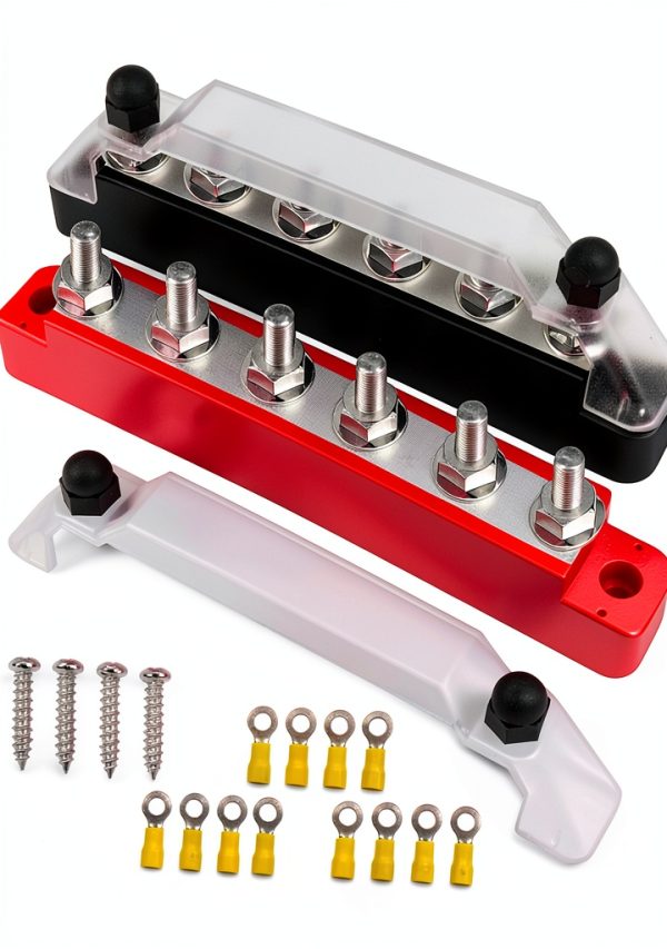 Seamaka 10‑Pole Battery Bus Bar with Brass Plate and PC Cover – O‑078-0